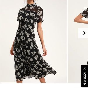 Lulu’s - Floral Dressed Up Black Floral Print Midi Dress